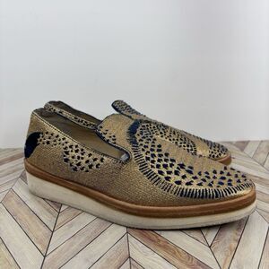 Free People Gold Fabric Loafer Womens EU 38 US 7.5 Snake Eyes platform slip on